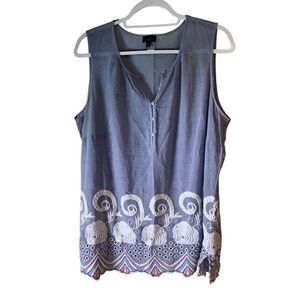Talbots Embroidered Sleeveless Blouse 1X